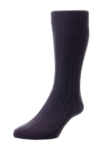 Packington - 5x1 Rib Dark Brown Merino Wool Men's Socks - Large