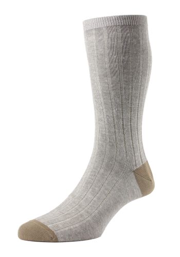 Hamada Contrast Heel and Toe Cotton Linen Blend Men's Socks - Linen Blend - Small