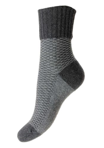 Tammy - 2 Colour Texture with Turn-Over-Top in Charcoal Cashmere Women&#039;s Luxury Socks - UK 4-7