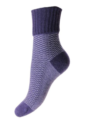Tammy - 2 Colour Texture with Turn-Over-Top in Plum Cashmere Women&#039;s Luxury Socks - UK 4-7