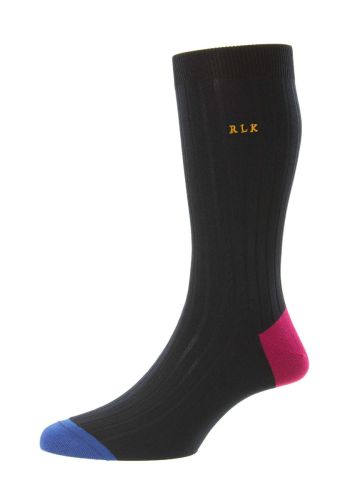 Portobello Contrast Heel & Toe 8X2 Rib - Fil d'Ecosse / Cotton Lisle Socks - With Monogramming