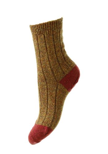 Dahlia - Rib With Contrast Heel Cocoa Shetland Wool Women&#039;s Sock