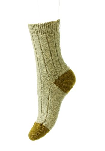 Dahlia - Rib With Contrast Heel Silver Shetland Wool Women&#039;s Sock