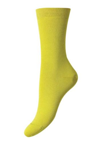 Poppy Flat Knit Cotton Lisle Women's Socks - Yellow/Green