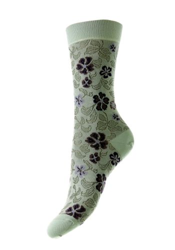 Flora - Floral Leaf Fil d'Ecosse / Cotton Lisle  Women's Socks