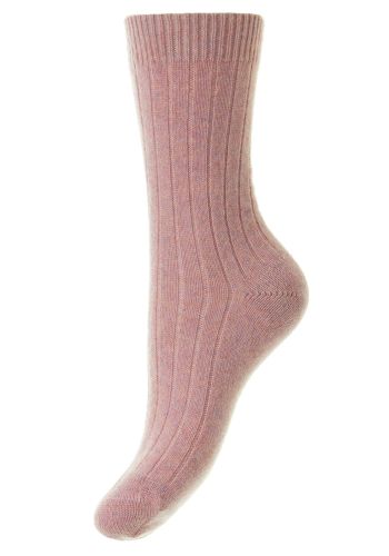 Tabitha - 5x1 Rib Misty Pink Marl Cashmere Women&#039;s Socks - UK 4-7	