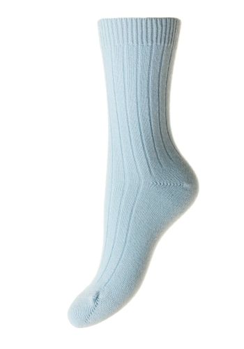 Tabitha - Sky Blue 5x1 Rib Cashmere Women&#039;s Socks