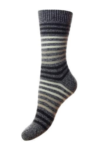Kyra - 3 Stripe Block Bands - Charcoal Cashmere Women's Luxury Socks 
