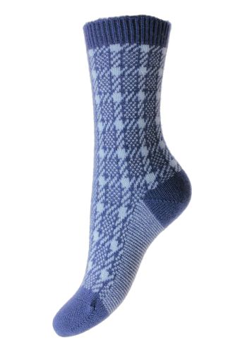 Hannah - Houndstooth Dark Blue Cashmere Women&#039;s Luxury Socks	
