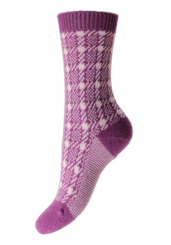 Hannah - Houndstooth Damson Cashmere Women&#039;s Luxury Socks