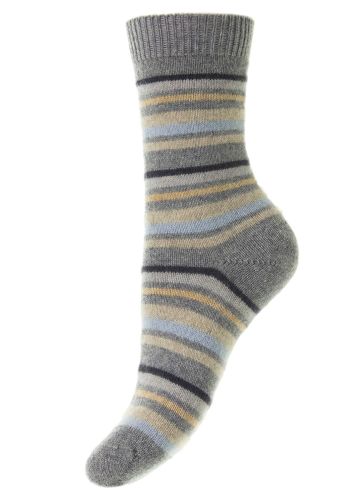 Alexandra Multi-Stripes Cashmere Women's Socks - Flannel Grey
