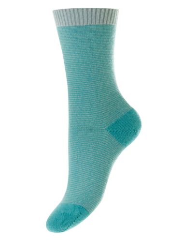 Aria Bright Aqua Feeder Stripe Cashmere Women&#039;s Luxury Socks