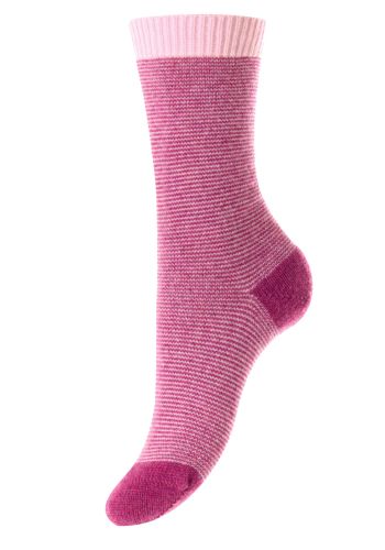 Aria Damson Mix Feeder Stripe Cashmere Women&#039;s Luxury Socks