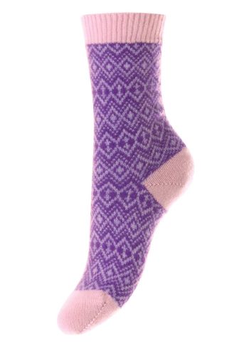 Aster - Deep Crocus - Deep Crocus - Fair Isle with Contrast Top, Heel & Toe / Cashmere Women's Luxury Socks