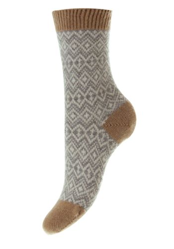 Aster - Fair Isle with Contrast Top, Heel &amp; Toe  Flannel Grey Cashmere Women's Luxury Socks