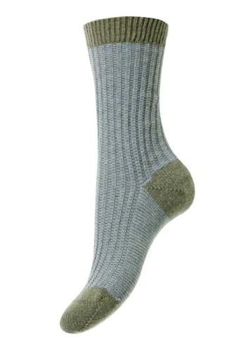 Iona - 2x2 Feeder Stripe - Cashmere Women's Socks