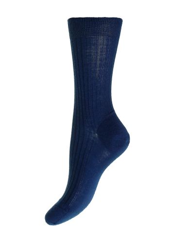 Rose Dark Blue Ladies&#039; 5x3 Rib Sock Merino Wool