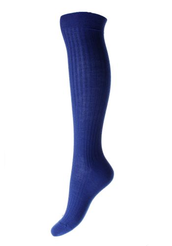 Rose Dark Blue Ladies&#039; Knee-High 5x3 Rib Sock Merino Wool