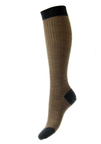 Hatty Herringbone Merino Wool Long Women's Socks - Charcoal