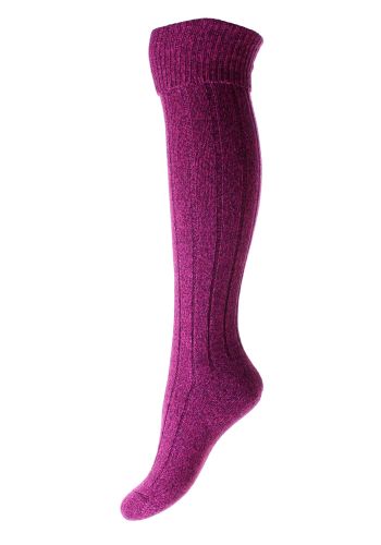 Charnwood - 7x2 Rib Turn-over-top - Raspberry Wool Wellington Boot Women's Socks