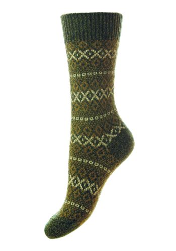 Figsbury - Fairisle - Forest Wool Women's Socks
