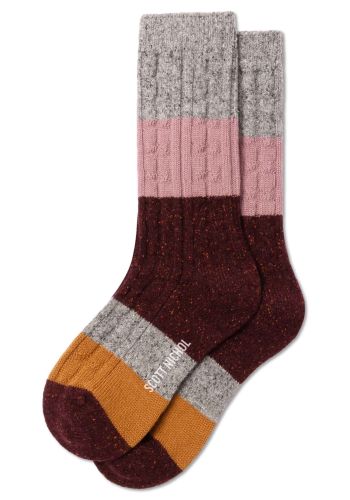 Robin Wool Cable Knit Block Stripe Women's Socks - Light Grey