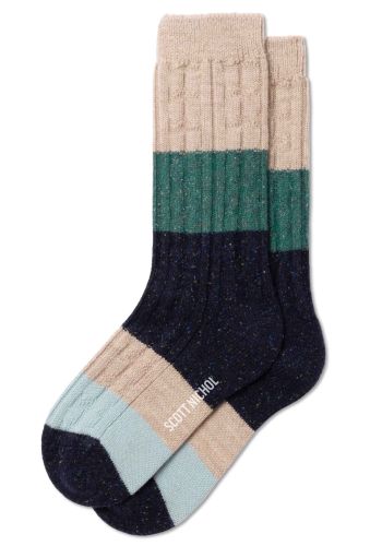 Robin Wool Cable Knit Block Stripe Women's Socks - Sand