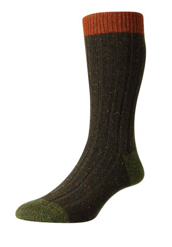 Thornham - 6 x 2 Rib with Contrast Top, Heel & Toe Wool Men's Sock
