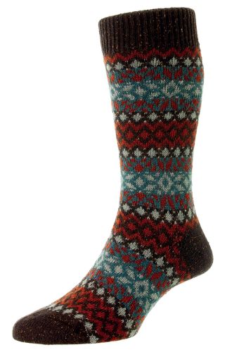 Fellcroft - Fairisle Dark Brown Fleck Wool Men&#039;s Sock - Medium