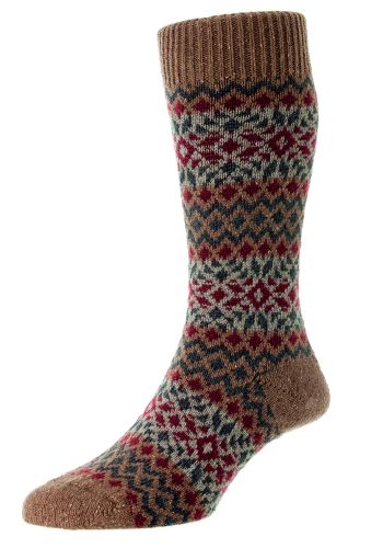 Fellcroft - Fairisle Coffee Fleck Wool Men&#039;s Sock - Medium