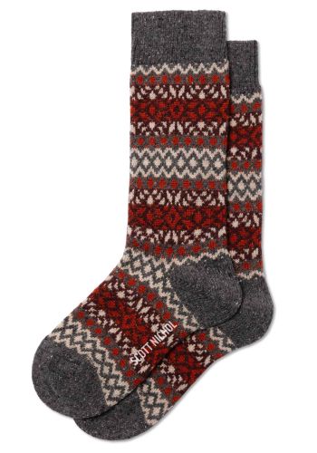 Fellcroft Fair Isle Patterned Wool Men's Socks - Charcoal Fleck - Medium