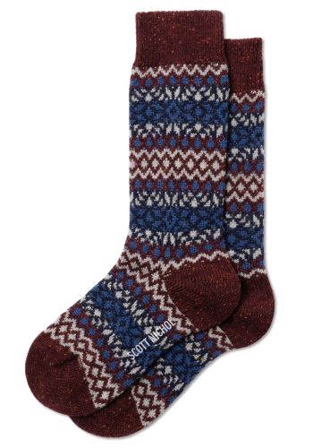Fellcroft Fair Isle Patterned Wool Men's Socks - Maroon Fleck- Medium