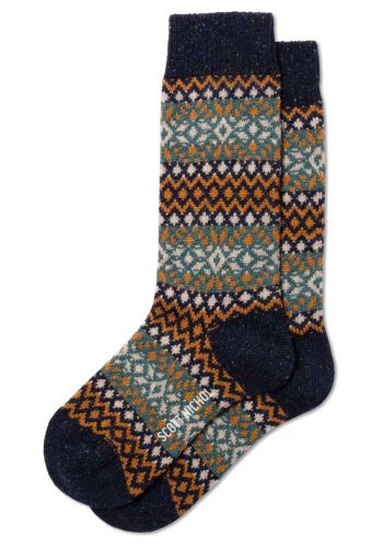 Fellcroft Fair Isle Patterned Wool Men's Socks - Navy Fleck - Medium