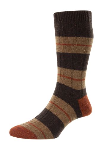 Bayfield - 10 x 1 Rib with 3 Colour Stripe Wool Men's Sock