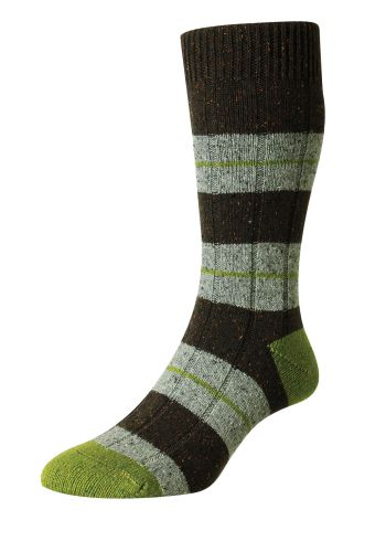 Bayfield - 10 x 1 Rib with 3 Colour Stripe Wool Men's Sock