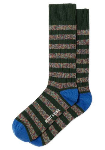 Ellis Organic Cotton Speckled Striped Men&#039;s Socks - Forest Green - Medium