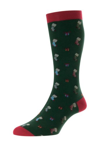 Starfield - Christmas Presents &amp; Stockings Motif Conifer Organic Cotton Men&#039;s Sock - Medium