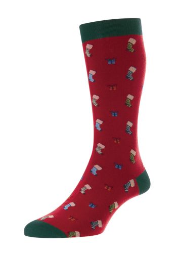 Starfield - Christmas Presents &amp; Stockings Motif Red Organic Cotton Men&#039;s Sock - Medium