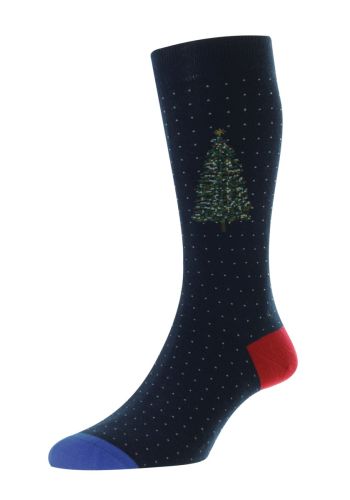 Nordman - Christmas Tree Navy Organic Cotton Men&#039;s Socks - Medium