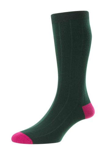 Burford Rib With Contrast Heel & Toe Organic Cotton Men's Socks - New Conifer - Uk 6 - 11