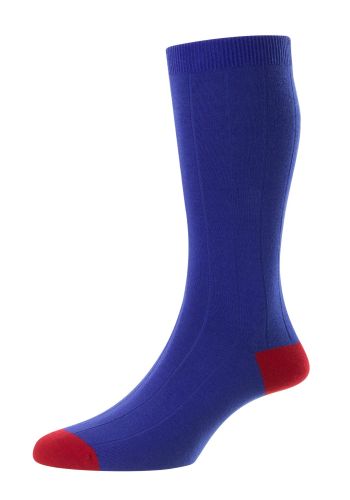 Burford Rib With Contrast Heel & Toe Organic Cotton Men's Socks - Royal - Uk 6 - 11