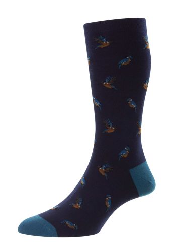 Halcyon - Kingfisher Motif Navy  Organic Cotton Men&#039;s Sock - Medium