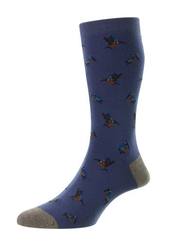Halcyon - Kingfisher Motif Denim Organic Cotton Men&#039;s Sock-  Medium