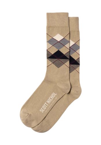 Crawford Organic Cotton Argyle Men&#039;s Socks - Sand